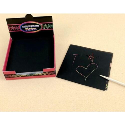 100PCS Rainbow Scratch Art Crafts Paper Notes with 2 Wooden Drawing Stick Pen Scraping Painting Scratch Coloring Doodle Toys