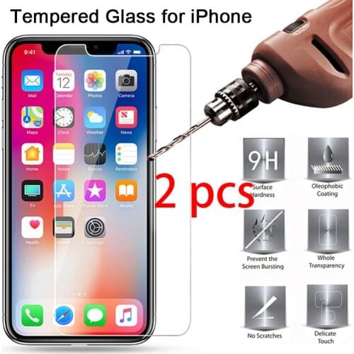 2 pcs! Screen Protector on the for iPhone 12 X XR XS 11 Pro Max Protective Tempered Glass for iPhone 7 8 6 6S Plus 5 5S SE 4 4S