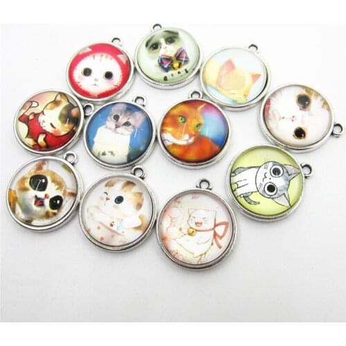 20pcs Mix random Animals Cute Cats hanging dangle charms for bracelets bangles necklace jewelry accessory glass pendants charms