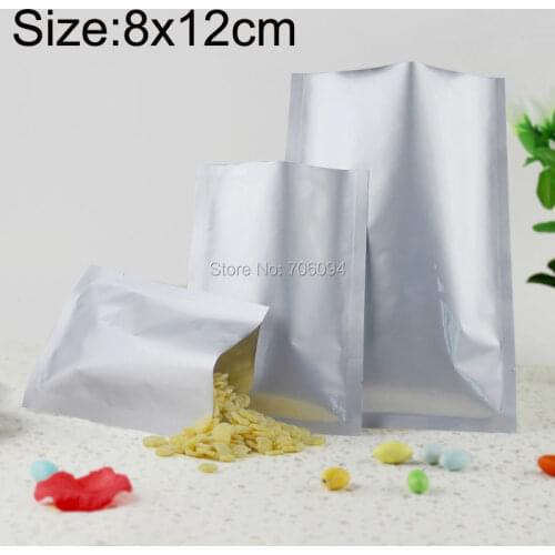 200PCS 8*12cm(3.15'' * 4.72'') 200micron Pure silver Aluminum Foil Bag Heat Seal Foil Bag Powder/Spice/Cooked Food storage pouch