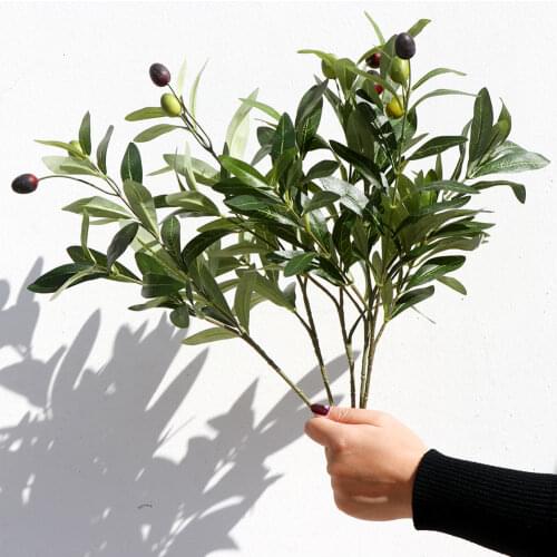OurWarm Green Artificial Plant Olive Branch Fake Silk Leaves Fruits Home Vase Wedding Party Table Decoration