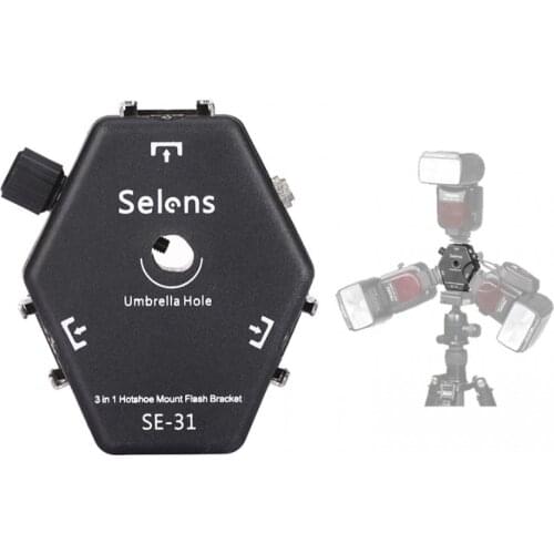 3 in 1 SE-31 Triple Head hot shoe Mount Flash Bracket Adapter Flash Light Bracket Light Stand Umbrella Holder For Speedlight