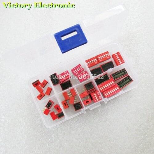 35PCS/LOT Dip Switch Kit In Box 1 2 3 4 5 6 8 Way 2.54mm Toggle Switch Red Snap Switches Mixed Kit Each 5PCS Combination Set