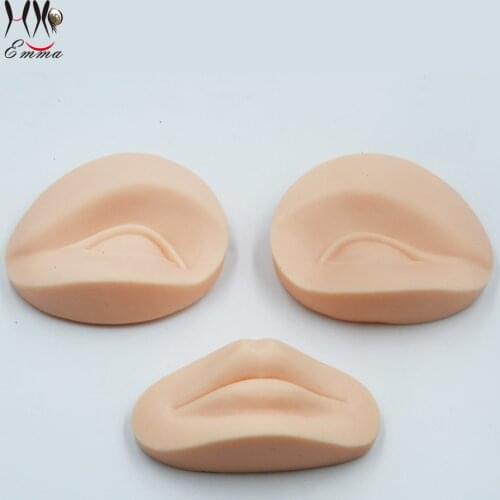3D Permanent Makeup Tattoo Practice Skin Replacement Part 2 Eyes+1 Lip Soft Silicone for Training Mannequin Head Practice Makeup