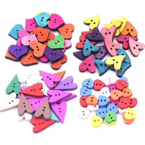 50Pcs 2 Holes 5 Size Colorful Heart Love Wooden Buttons Fit Sewing And Scrapbooking Sewing Buttons For Craft DIY Mixed
