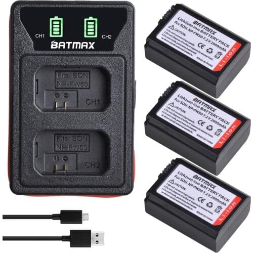 3X 2000mAh NP-FW50 NP FW50 Battery + LED Built-in USB Charger for Sony NEX-5 NEX-7 SLT-A55 A33 A55 A37 A3000 A5000 A5100 A6000
