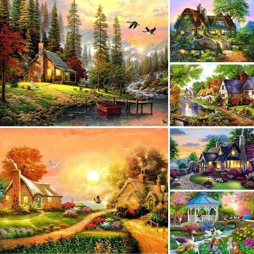 Meian 5D DIY Diamond Painting New Fashion Rural Scenery Full Needlework Embroidery Round Rhinestone Room Decor Art Year