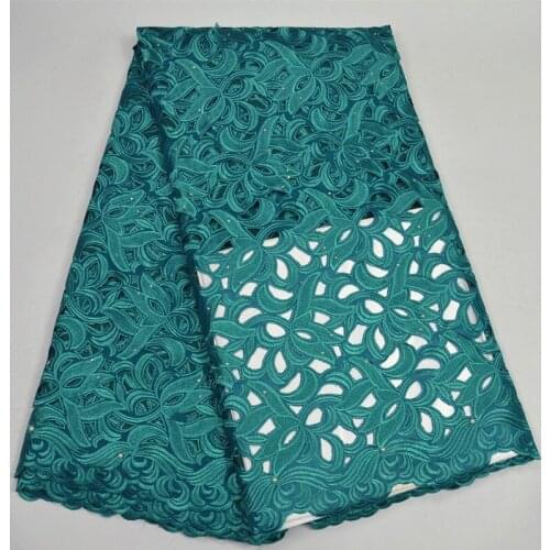 Free shipping (5yards/pc) high quality hand cut African voile lace fabric teal green Swiss lace fabric for party dress CLP82