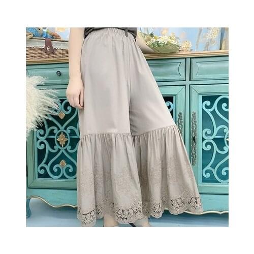 Japan Style Mori Girl Cotton Lace Wide-leg Pants New Spring Summer Loose High Waist Womens Pants Solid Color
