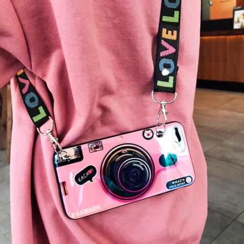 Fashion 3D Cute Retro Camera Case For Samsung galaxy A52 A72 A42 A32 A22 A51 A71 A11 A02 Grip Stand Holder Silicon Lanyard Cover
