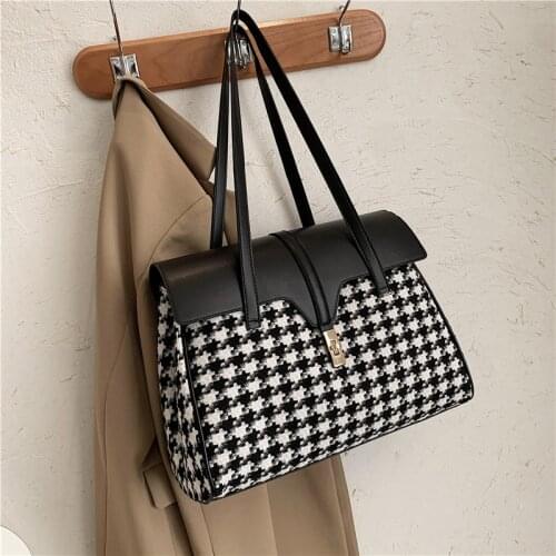 Houndstooth Handbags 2021 New Large Capacity Shoulder Bags for Women High Quaity Big Casual Totes Ladies Hand Bag