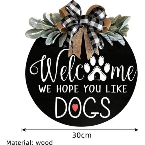 Welcome Sign Wreath Front Door Hanger with Bow 16 Inch Round Outdoor Hanging Vertical Sign Home Decoration