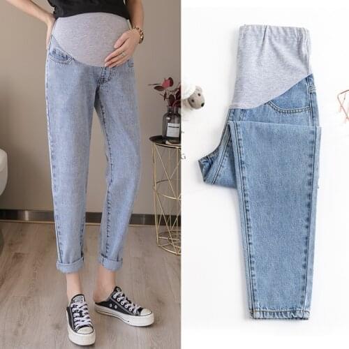2021 Spring Summer Denim Maternity Straight Jeans High Waist Belly Harem Pants for Pregnant Women Loose Pregnancy Trousers