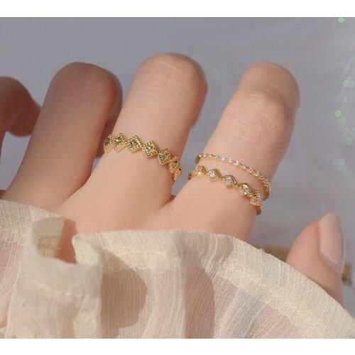Delicate Jewelry 14K Gold Plated Geometric Crystal Open Rings for Women Simple Style Cubic Zircon Engagement Rings