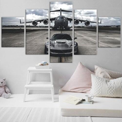 HD Printed The Plane Sports Car Painting on Canvas Room Decoration Print Poster Picture Canvas Wall Art Painting