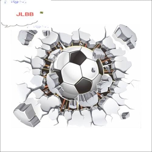 Creative flying football Broken wall sticker window view home decor decals for boys room living room sports stickers decorations