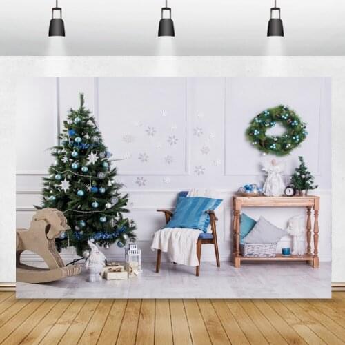 Laeacco New Year Party Backdrop For Photography Christmas Tree Chair Wood Horse Child Kids Shoot Photo Background Photocall