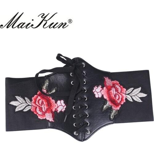 MaiKun belt Cummerbund Wide Belts for Women Vintage Flower Elastic Belts Designer Brand