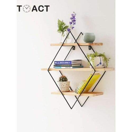 Nordic living room bedroom Metal Wall Shelf racks wrought iron wall hanging wooden wall storage rack creative wall partition