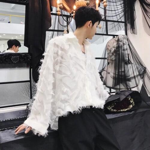 MIXCUBIC 2018 Autumn Korean style Exquisite personality feather shirts men casual loose feather shirts for men,size M-XXL