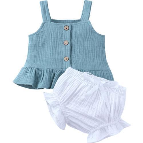 Fashion Baby Clothes Girl Outfit Summer Newborn Baby Girl Clothes Cotton Sleeveless Tops+Shorts Infant Girls Clothes 6-24 Months