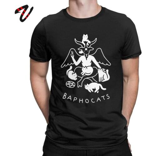 Baphocats T Shirt Men Pure Cotton Baphomet T-Shirt Satan Demon Tees Occult Goat Short Sleeve Tops Plus Size Satanic Tshirt