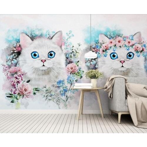 Bacal Custom personalized decorative papel de parede 3d wallpaper Nordic minimalist flower cat childrens room decoration behang