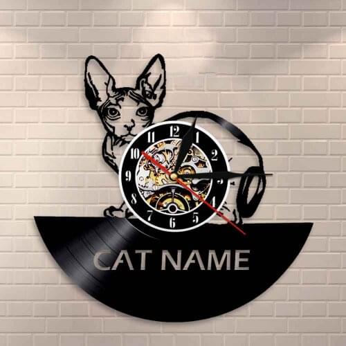 Custom Cat Name Kitten Cat Wall Clock Vinyl Record Wall Clock Personalised Cat Wall Art Name Clock Unique Gift For Cat Pet Owner
