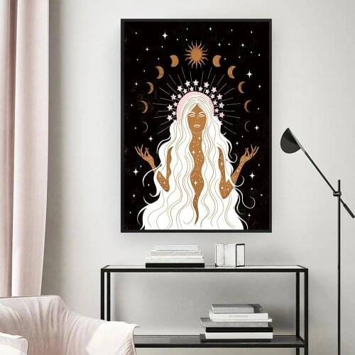 Wall Decor Nordic Summer Solstice Art Drawing Posters and Prints Celestial Stars Moon Magical Sun Wall Pictures Wall Paintings