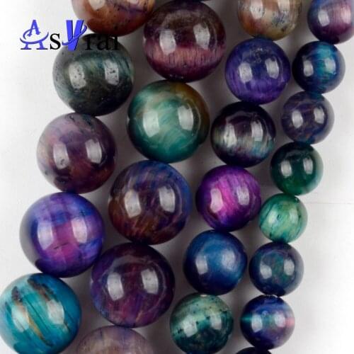 Natural Stone Colorful Starry Sky Tiger Eye Spacer Loose Round Beads For Jewelry Making 6/8/10mm Diy Bracelets Accessories 15"