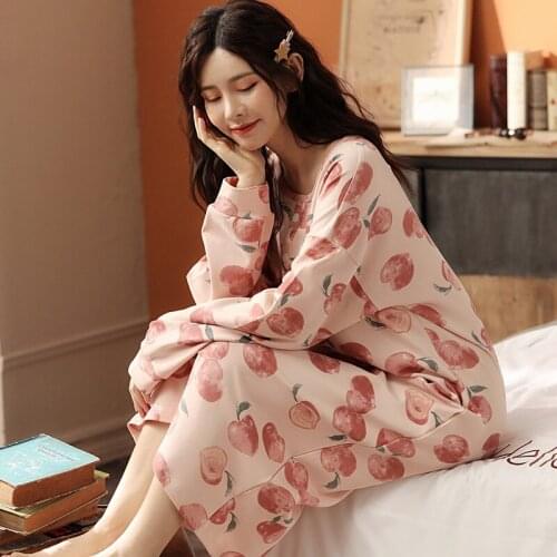 Medium Length Nightdress Long Sleeve Sweet Strawberry