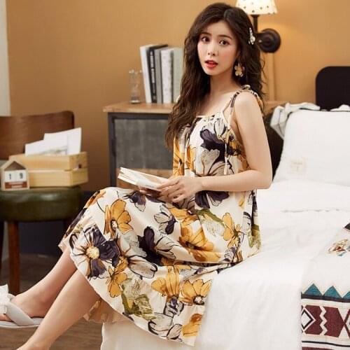 Nightgowns Women Printed Spaghetti-strap Sleeveless Elegant Baggy Casual Sleep-shirts Female Korean-style Trendy Skin-friendly