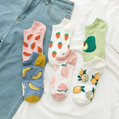 Summer New Fruit Boat Socks Japanese Avocado Shallow Mouth Thin Ladies Cute Socks Korean Student Cotton Womens Socks Mori Girl