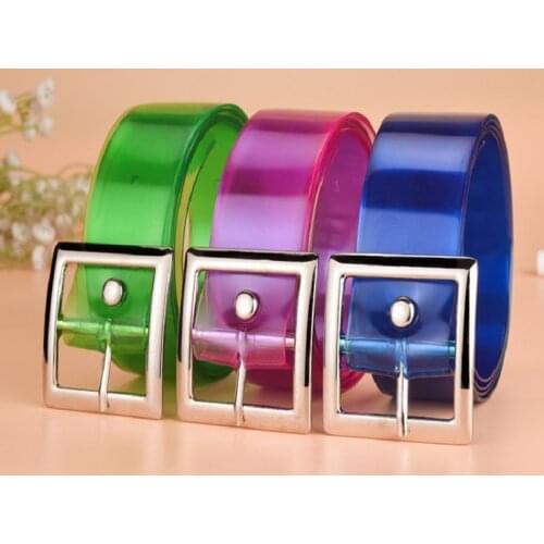 New Style Child Transparent Plastic Belt Silver Square Metal Buckle Waistband Designer Black Girls Jeans Short Waist Belts 2020