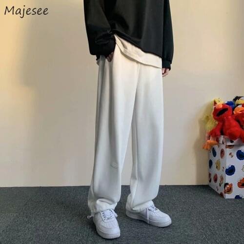 Autumn Men Casual Pants Solid Classic Ins Fashion Straight Spliced Drawstring Joggers Streetwear Male Comfortable Trousers Warm