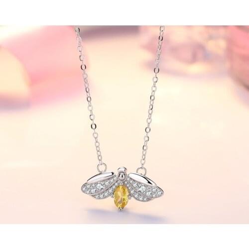 New Trend Bee Pendant Necklaces S925 Silvery Cute Honeybee Jewelry Inlay Cubic Zirconia Womens Wedding Party Charm Neck Chain