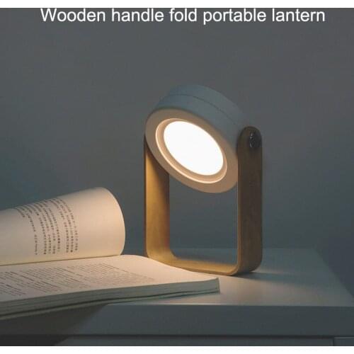 Wooden Handle Portable Lantern Light Retractable Folding Led Desk Lamp USB Reading Light Charging Retractable Night Lamps