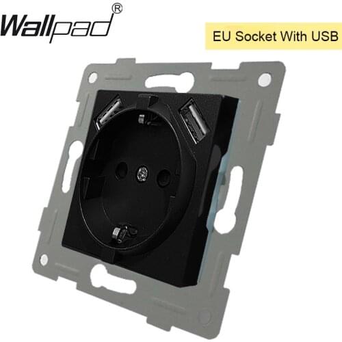 DIY Black EU Schuko Socket with 2 USB Charging Ports 5.1DC 2.1A For EU Round Box Function Key Only