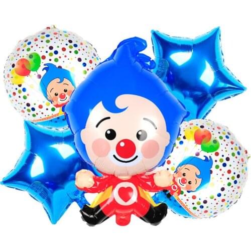 5pcs Cartoon Plim Plip Clown Foil Balloons Blue Red Clown Ballon Happy Birthday Party Decoration Baby Shower Air Globos Kid Toy