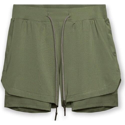 2021 New Mens Athletic Shorts Double-layer Color Matching Fitness Running Breathable Solid Color Capri Pants