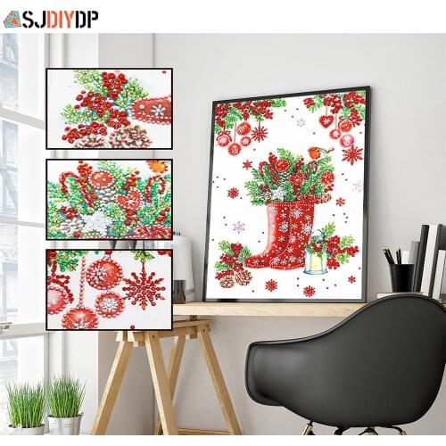 SJDIYDP Special Shape Diamond Painting Cartoon Christmas Socks Gift DIY 5D Part Diamond Cross Stitch Kit Crystal Rhinestone Art