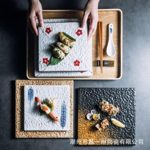 Sushi plate Japanese creative ceramic plate Sifang barbecue flat plate Restaurant Square barbecue plate flat plate