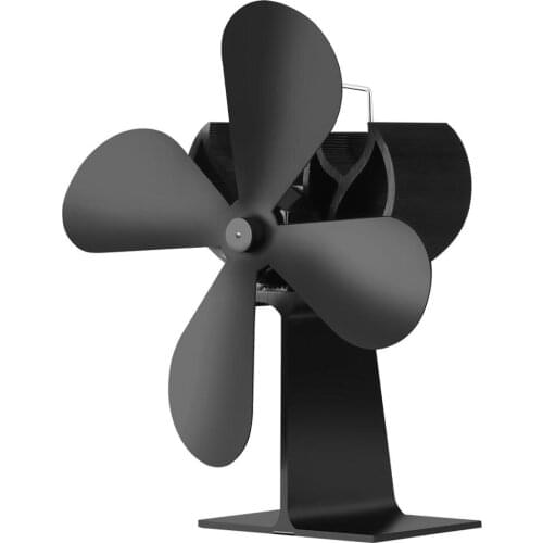 Decdeal 4-Blades Heat Thermal Stove Fan for Fireplace Heat Distribution Black for Wood Log Burner Fireplace Eco Friendly