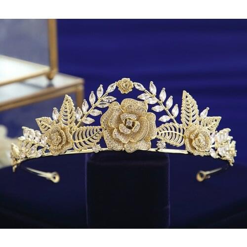 Fantastic Gold Brides Crystal Tiaras Crowns Pearls Headpieces Rhinestone Wedding Hair Accessories Evening Headdress