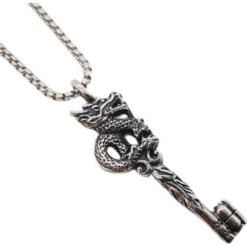 2019 NEW Mysterious Eastern Dragon key necklace pendant Mens punk hip hop 70cm chain necklace jewelry for festival CAGF0281