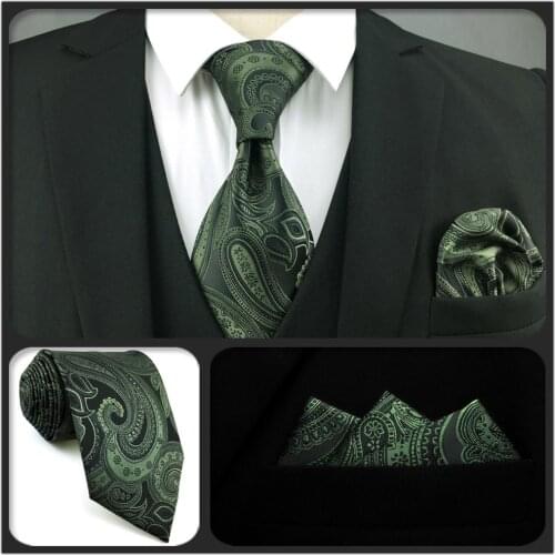 Y30 Dark Green Paisley Classic Extra Long Mens Neckties Set Fashion Silk Luxury Wedding Ties for Male