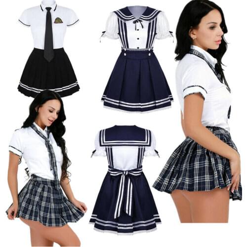 Japanese School Girls Dress Outfit Cosplay Costume Sailor Pleated Skirt Uniform Allure Sexy Lapel Short Sleeve Miniskirt