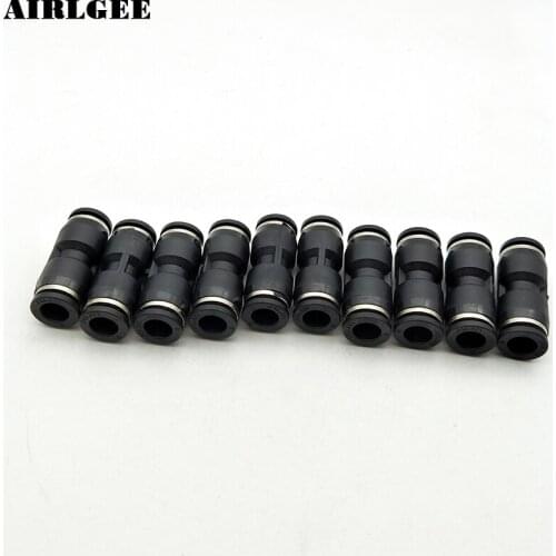 10 Pcs Black Air Pneumatic 8mm to 8mm Straight Push in Connectors Quick Fittings PU-8 Free shipping