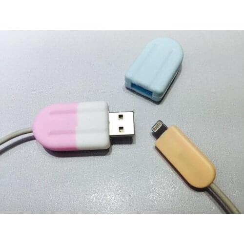 10pcs/lot 2016 new style Ice cream USB cable Earphones Protector colorful Cover For iphone Protection sleeve free shipping