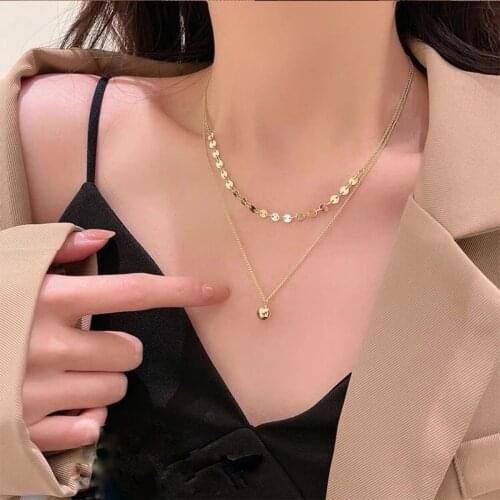 Double Plain Chain Stacking Necklace Female Personality Ball Pendant Light Luxury Wall N Clavicle Chain Womens Accessories